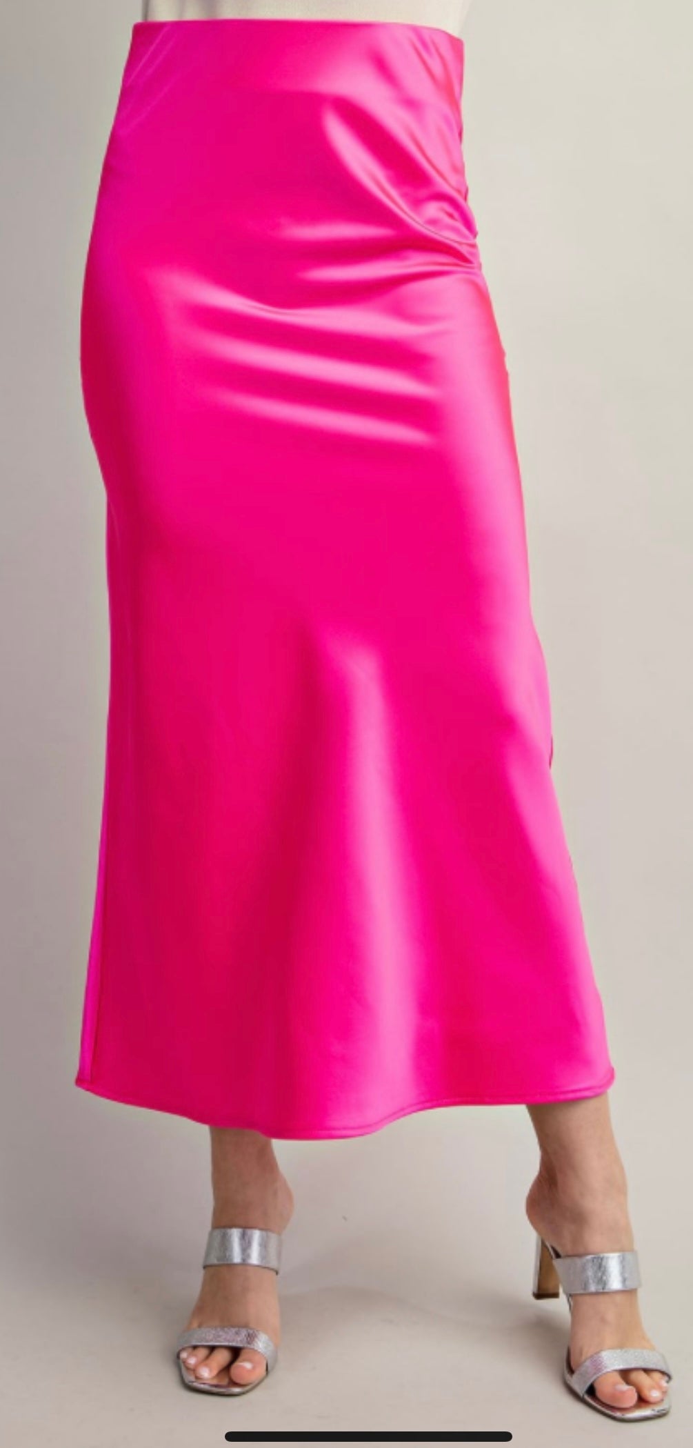 Pink Satin Midi Skirt